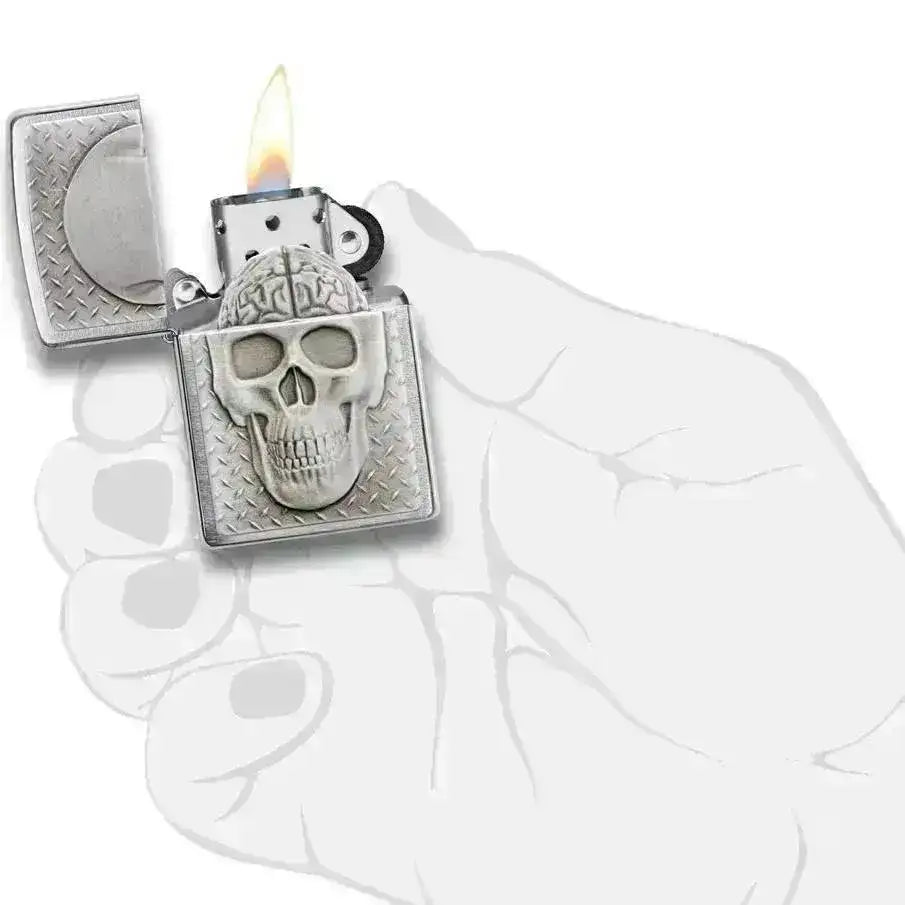 Zippo Lighter - Skull with Brain Surprise - Game-On.no