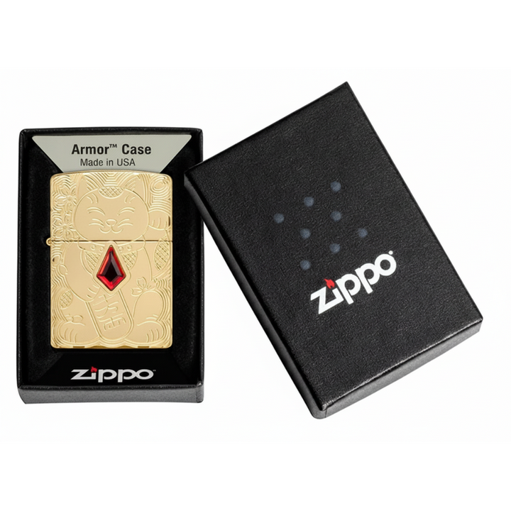 Zippo Armor Lucky Cat Design Lighter