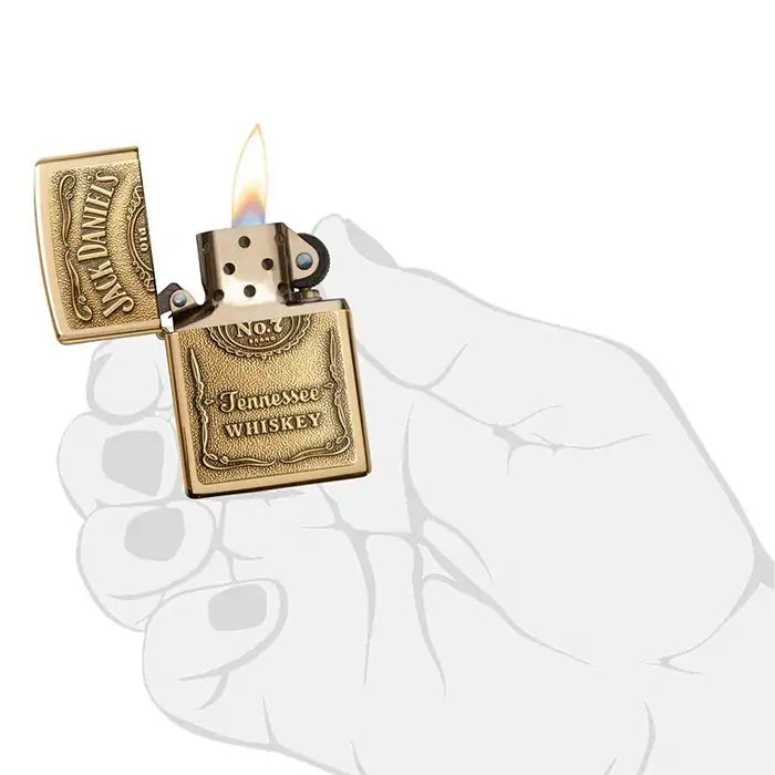 Zippo tändare - Jack Daniels logotyp - Mässingsfärgad tändare