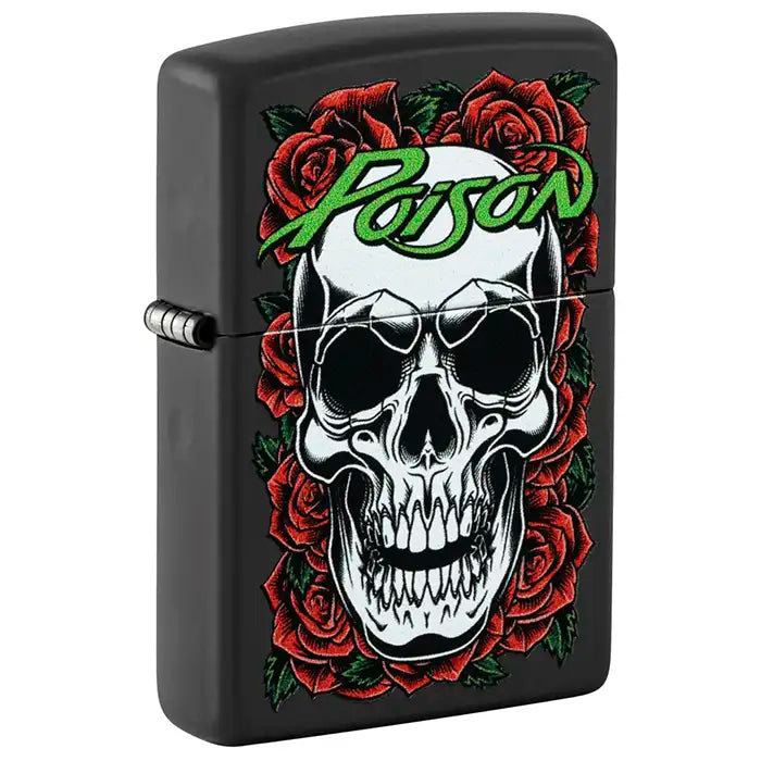 Zippo - Poison "Skull with Roses" Motiv - Black Matte Lighter
