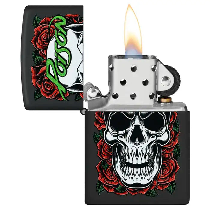 Zippo - Poison "Skull with Roses" Motiv - Black Matte Lighter