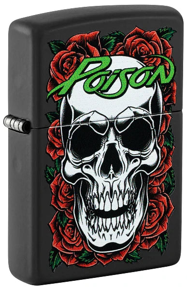 Zippo – Poison «Hodeskalle med Roser» Motiv – Black Matte Lighter