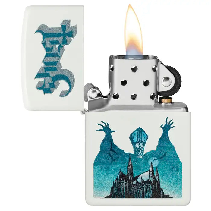 Zippo - Ghost "Papa Emeritus over Cathedral" - Vit Matt tändare
