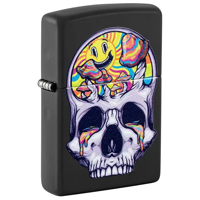 Zippo Lighter - Blacklight Skull Design - Matt Black Lighter