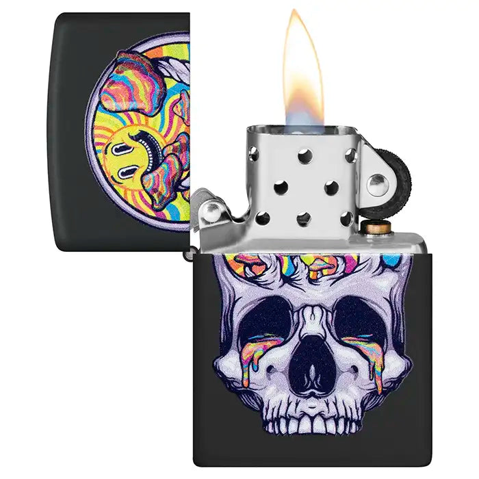 Zippo Lighter - Blacklight Skull Design - Matt Black Lighter