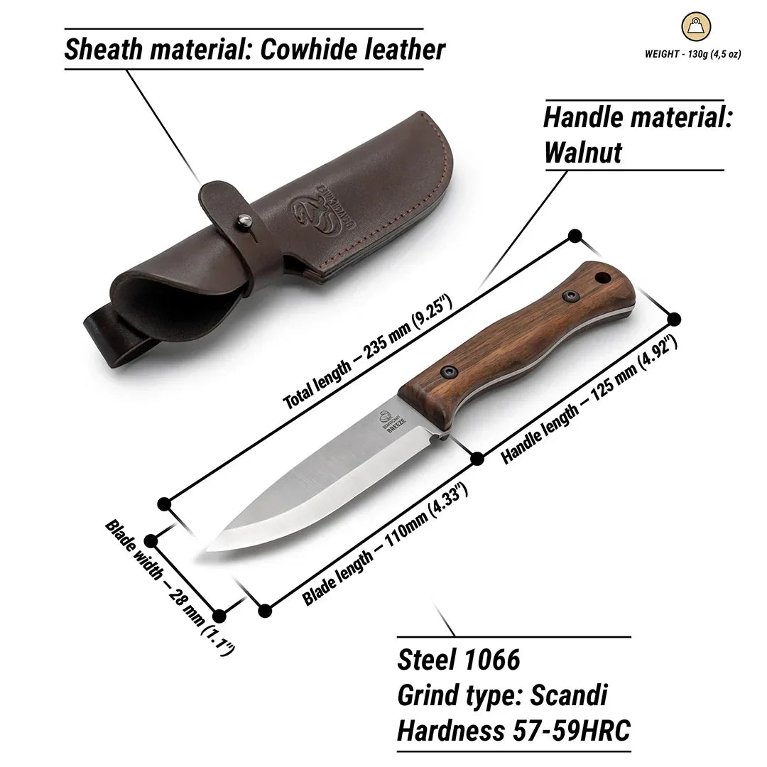 BeaverCraft Breeze Bushcraftkniv - mål og detaljer