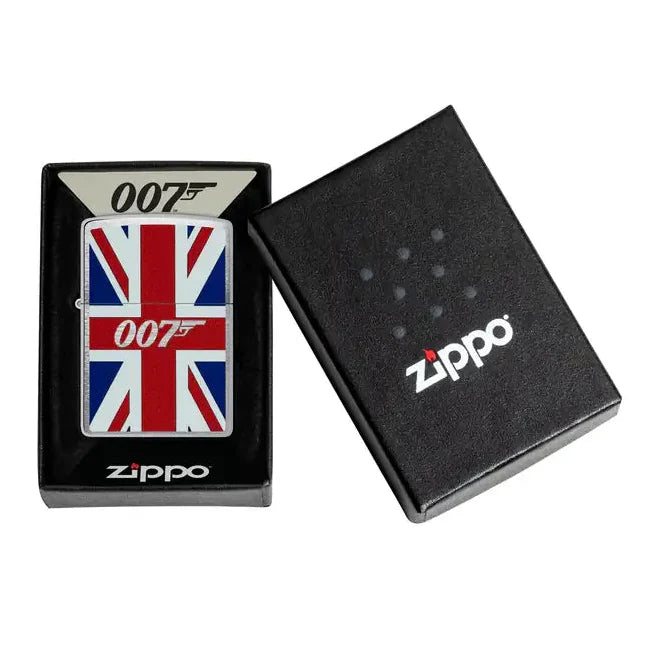 Zippo - James Bond Union Jack Motiv - Tändare i borstad krom