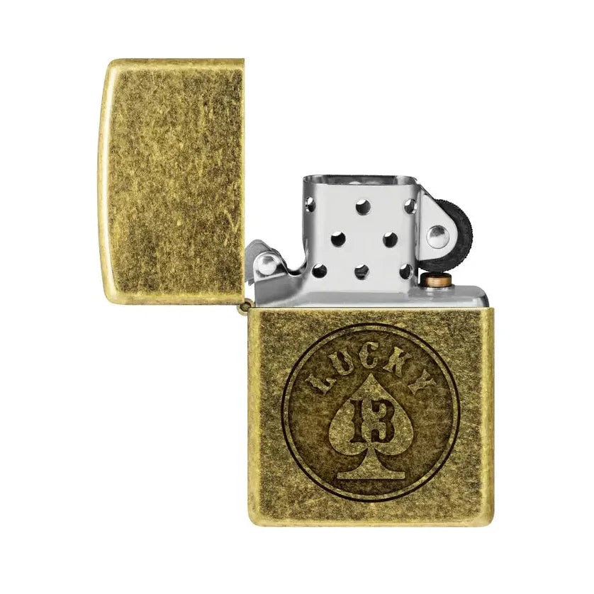 Zippo - Lucky 13 Motiv - Antik mässingständare