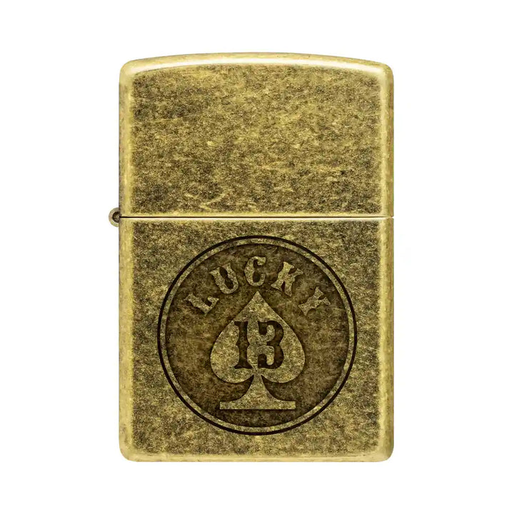 Zippo - Lucky 13 Motiv - Antik mässingständare