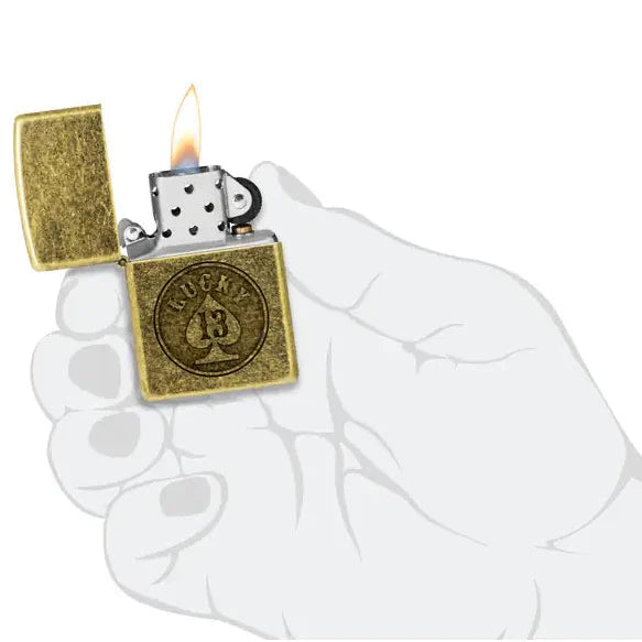 Zippo - Lucky 13 Motiv - Antik mässingständare