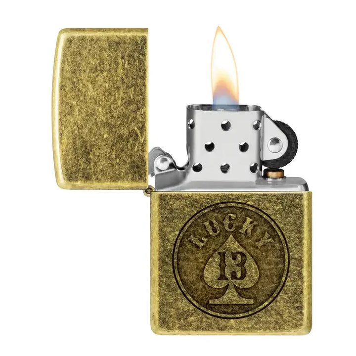 Zippo - Lucky 13 Motiv - Antik mässingständare