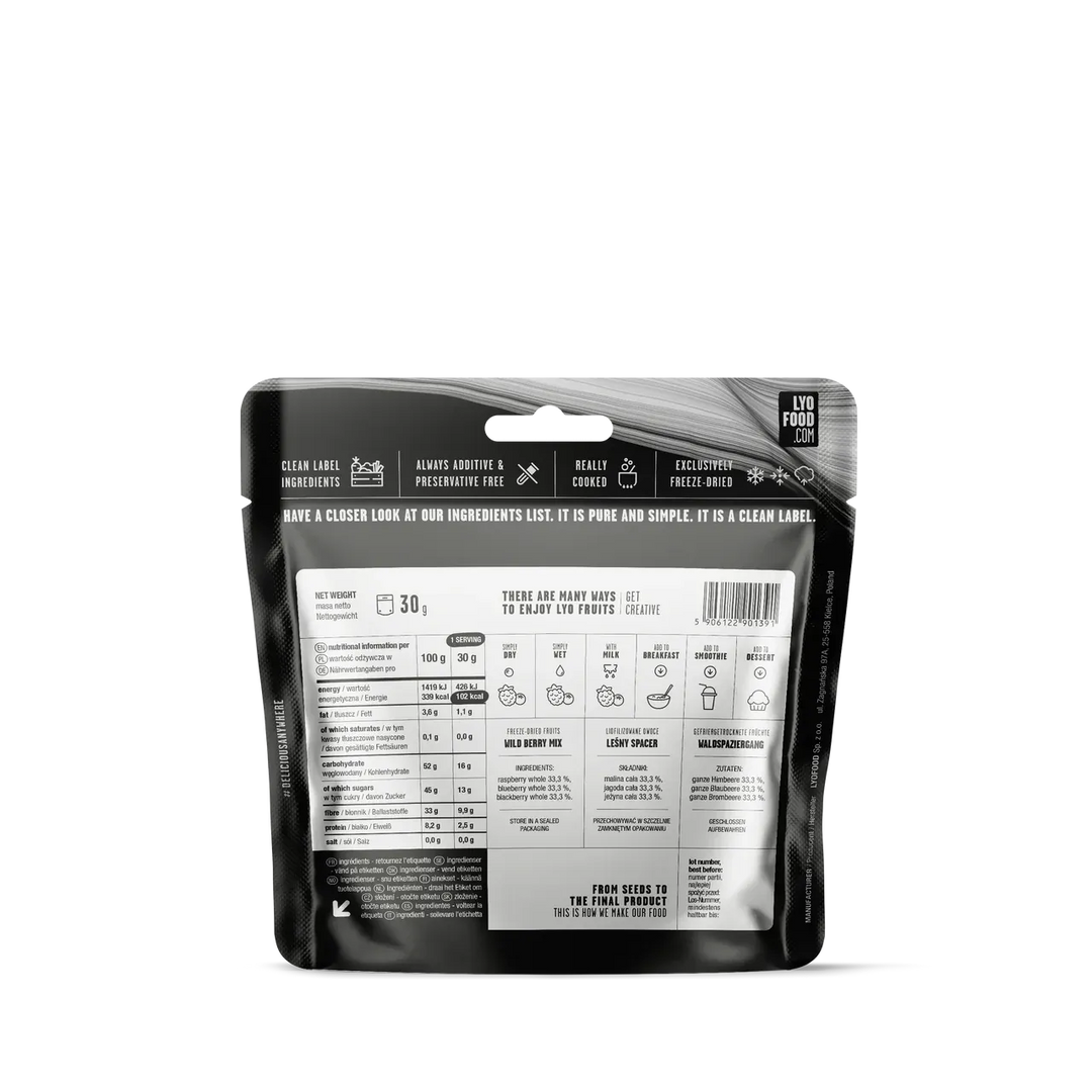 LYOFOOD Wild Berry Mix – Frysetørkede bringebær, blåbær og bjørnebær - Game-On.no