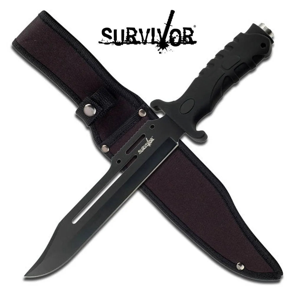 Survivor - Taktisk Lang Jaktkniv - Sort - Game-On.no