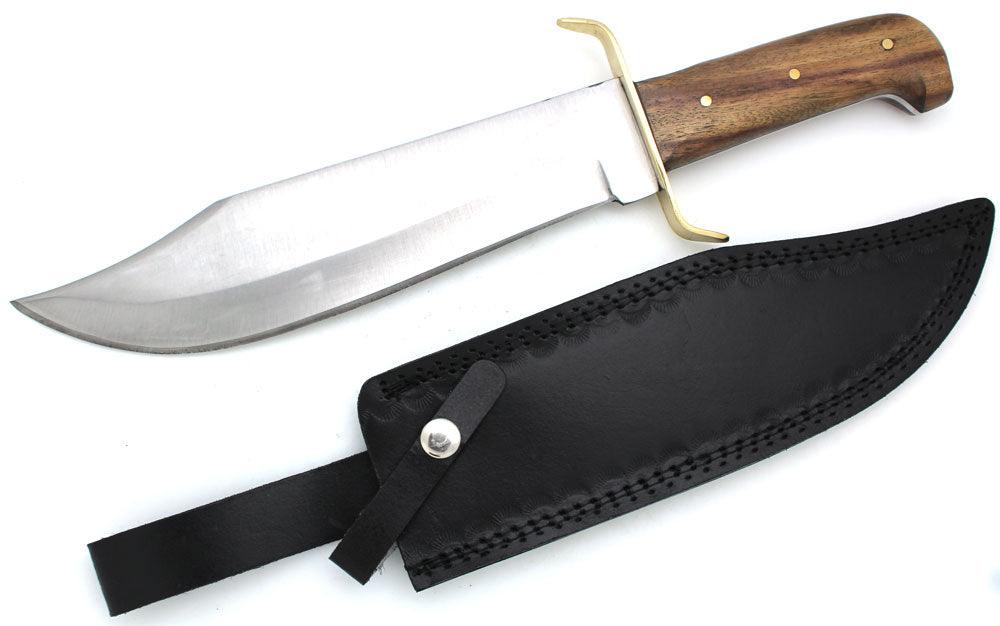 WT - Håndlaget Wood Bowie Kniv med Lærslire - Game-On.no