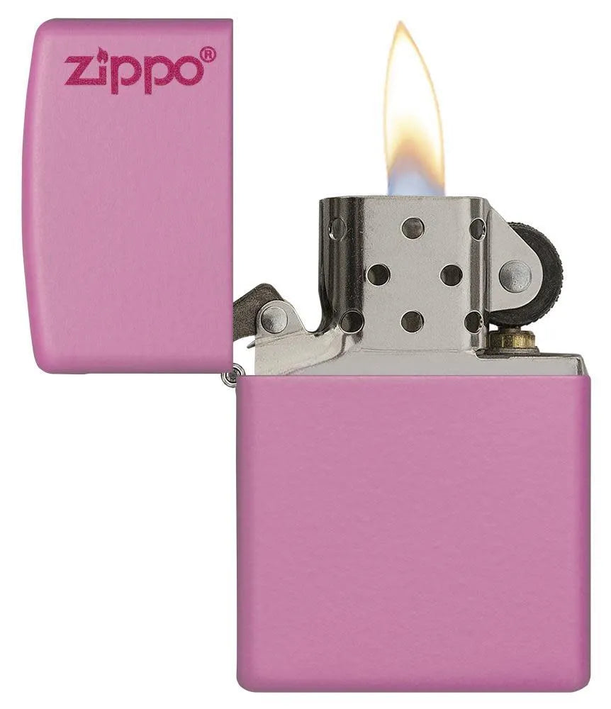 Zippo - Klassisk Matt Rosa med Logo - Game-On.no