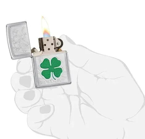 Zippo - Kløver Design High Polish Krom - Game-On.no