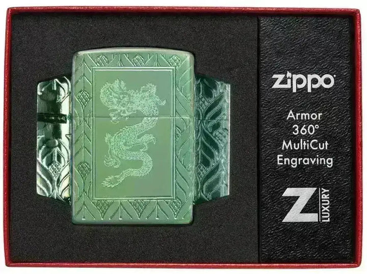 Zippo Lighter - Green Elegant Dragon - Armor 360 Degree Limited - Game-On.no