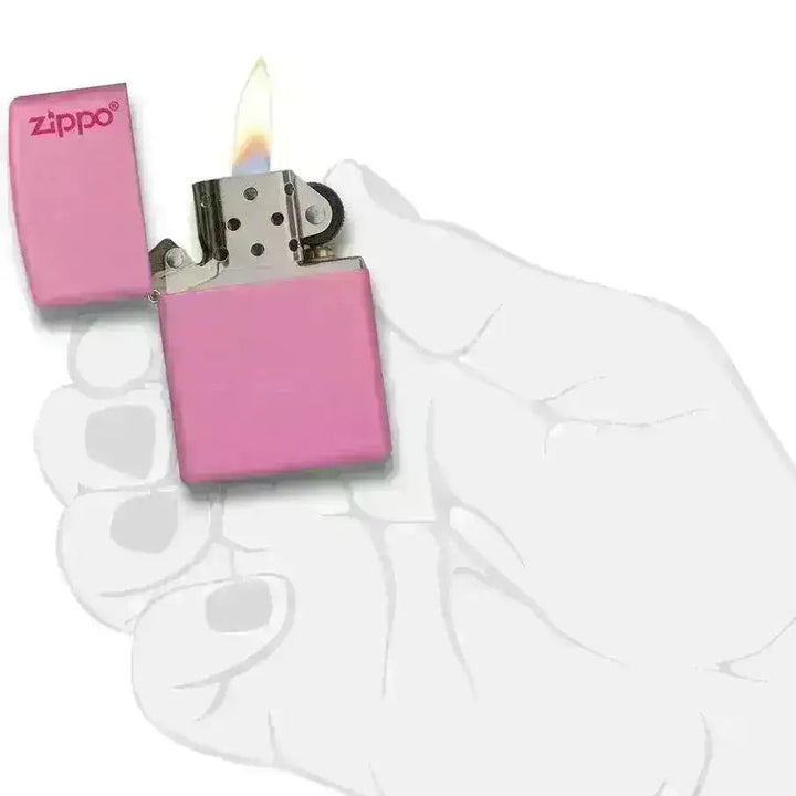 Zippo Lighter - Klassisk Matt Rosa med Logo - Game-On.no