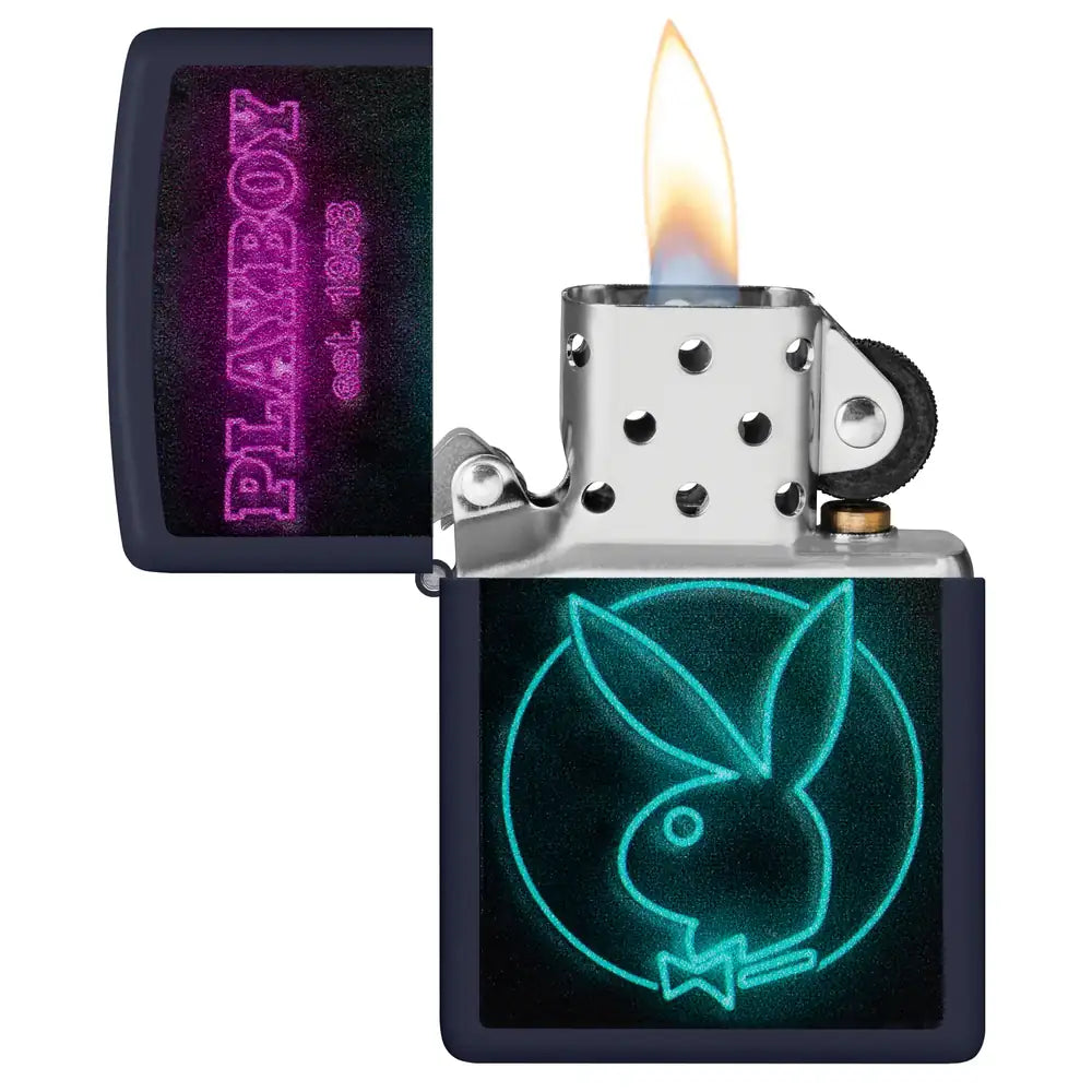 Zippo – Playboy Neon Motiv – Navy Matte Lighter - Game-On.no