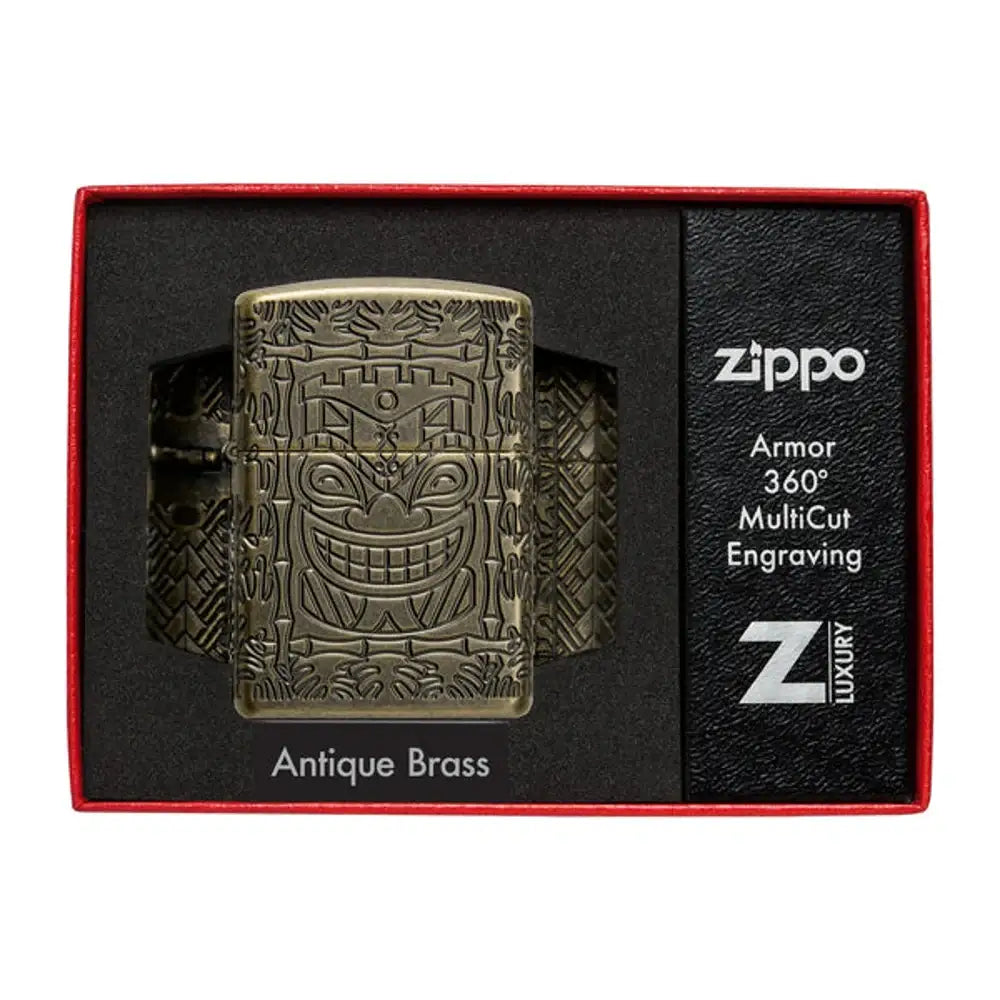 Zippo - Tiki Design Armor® - Antique Brass Lighter - Game-On.no